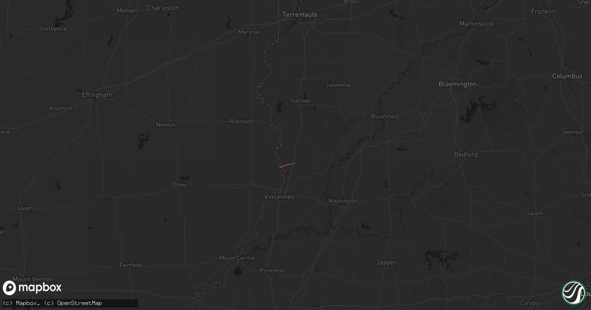 Hail map in Oaktown, IN on October 15, 2026