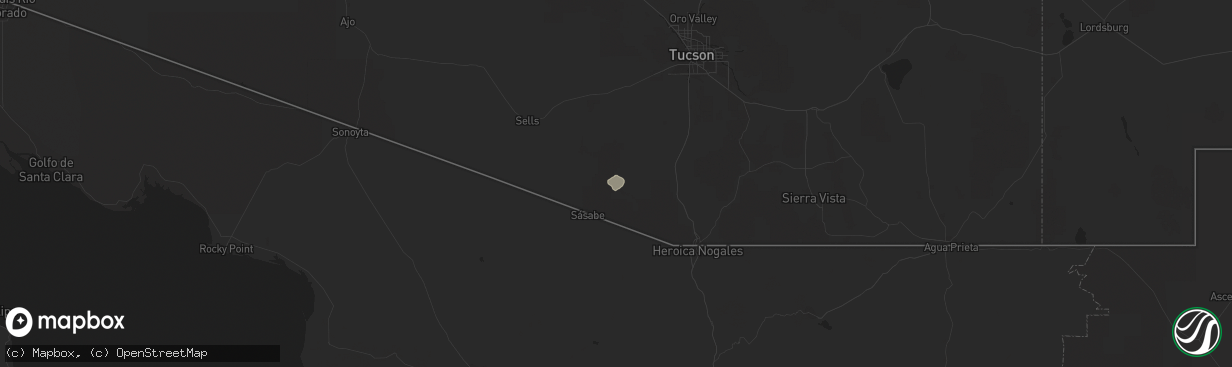 Hail map in Tucson, AZ on October 16, 2015