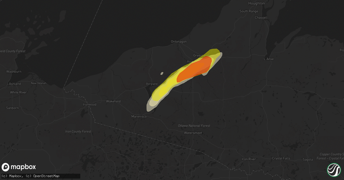 Hail map in Ewen, MI on October 16, 2016
