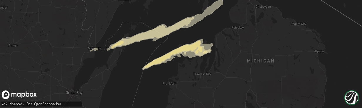 Hail map in Leland, MI on October 16, 2016