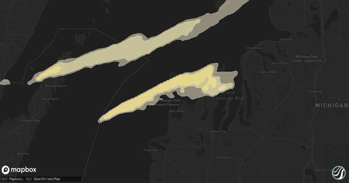 Hail map in Leland, MI on October 16, 2016