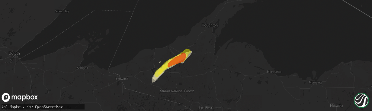 Hail map in Mass City, MI on October 16, 2016