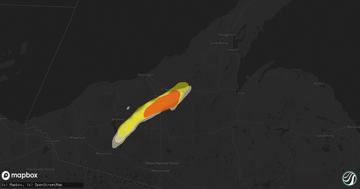 Hail map in Mass City, MI on October 16, 2016