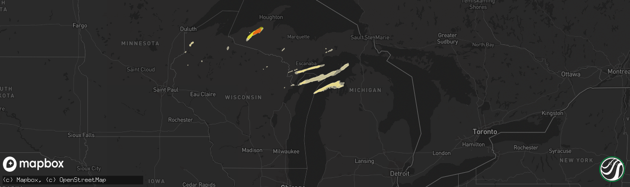 Hail map in Michigan on October 16, 2016