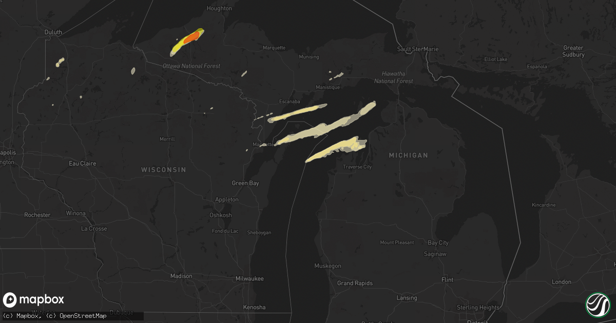 Hail map in Michigan on October 16, 2016