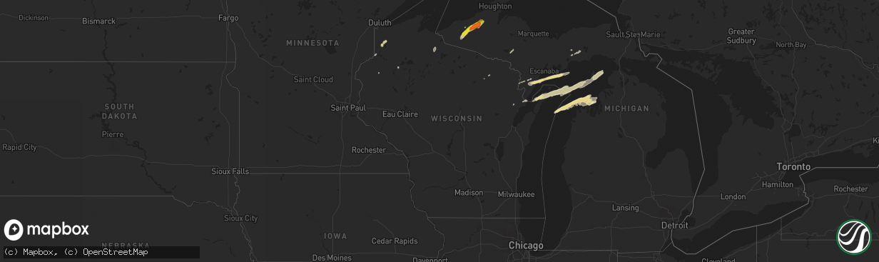 Hail map in Wisconsin on October 16, 2016