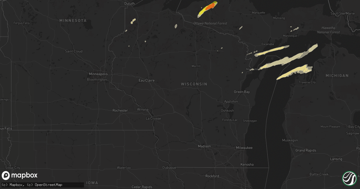 Hail map in Wisconsin on October 16, 2016