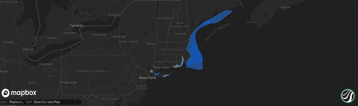 Hail map in Massachusetts on October 16, 2019