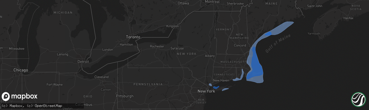 Hail map in New York on October 16, 2019