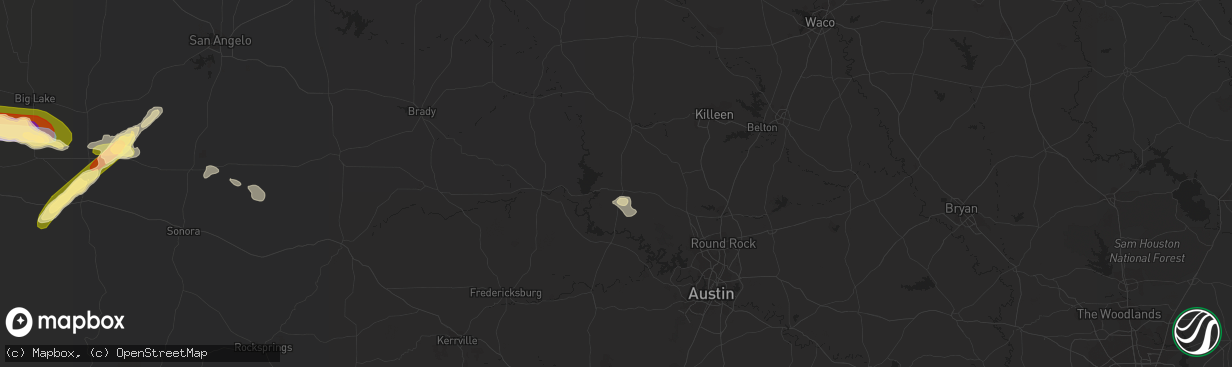 Hail map in Burnet, TX on October 16, 2022