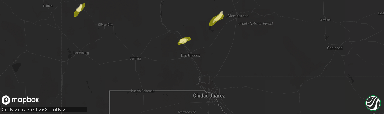 Hail map in Las Cruces, NM on October 16, 2022