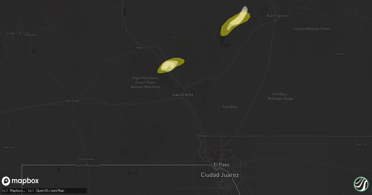 Hail map in Las Cruces, NM on October 16, 2022