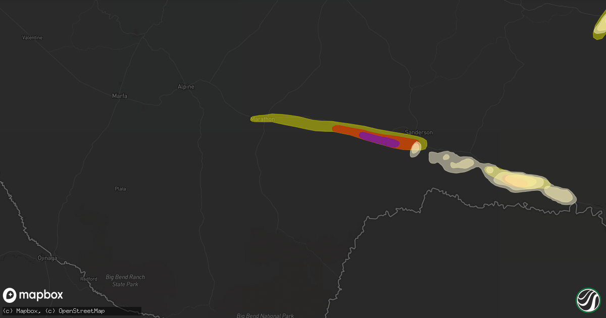 Hail map in Marathon, TX on October 16, 2022