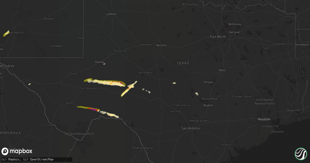 Hail map in Texas on October 16, 2022