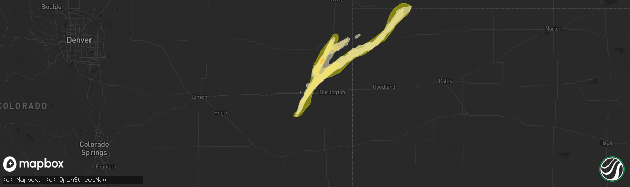 Hail map in Bethune, CO on October 16, 2025