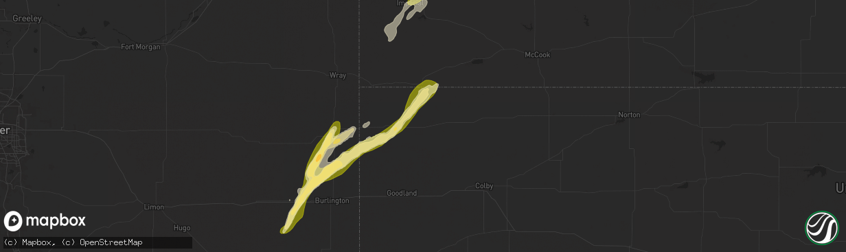 Hail map in Bird City, KS on October 16, 2025