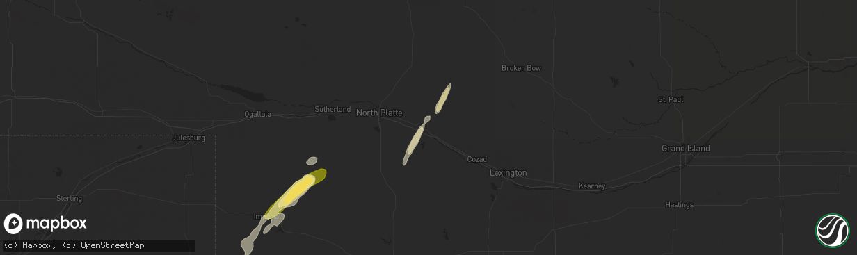 Hail map in Brady, NE on October 16, 2025