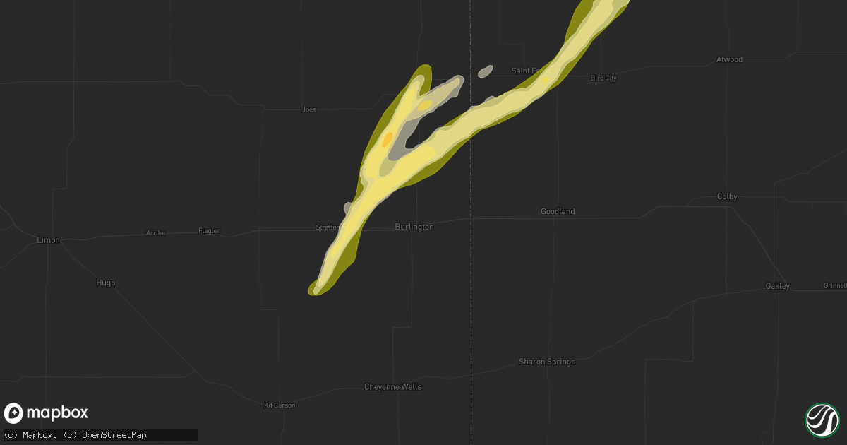 Hail map in Burlington, CO on October 16, 2025