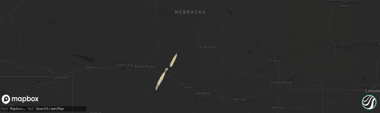 Hail map in Callaway, NE on October 16, 2025