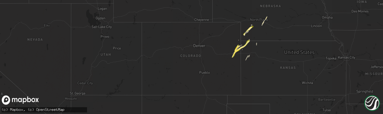 Hail map in Colorado on October 16, 2025