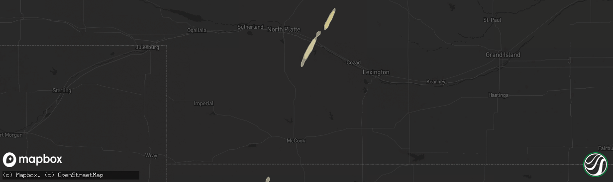 Hail map in Curtis, NE on October 16, 2025