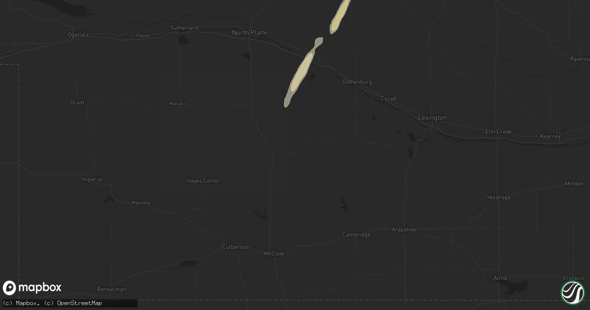 Hail map in Curtis, NE on October 16, 2025