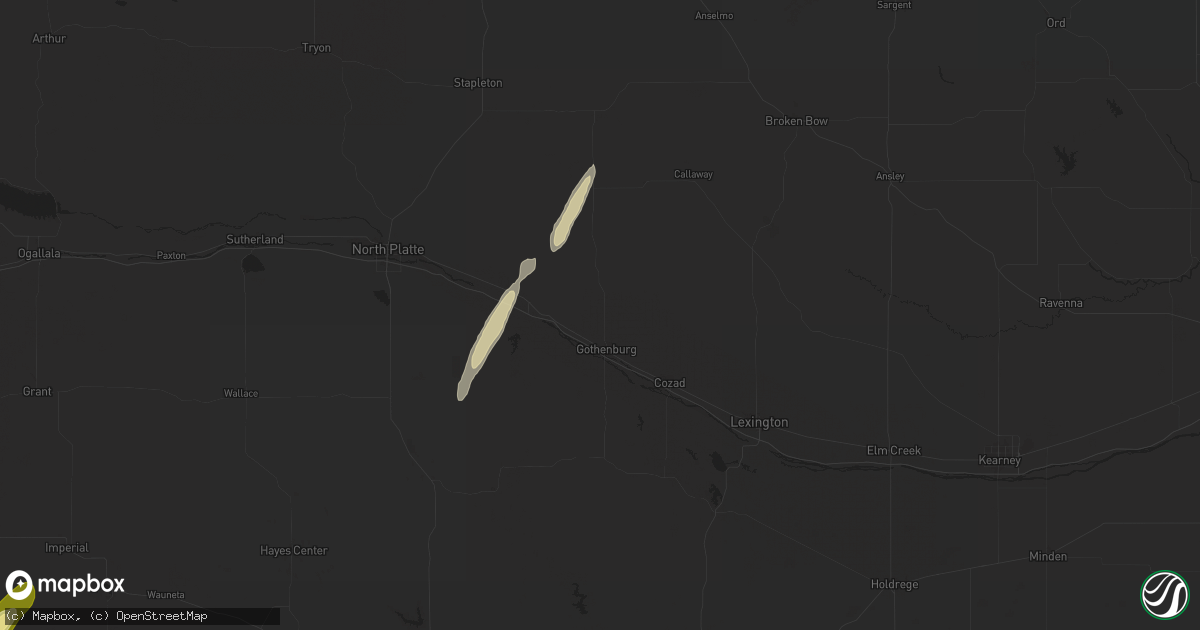 Hail map in Gothenburg, NE on October 16, 2025