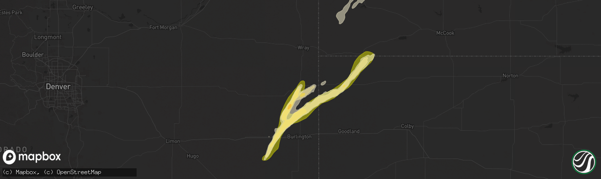 Hail map in Idalia, CO on October 16, 2025