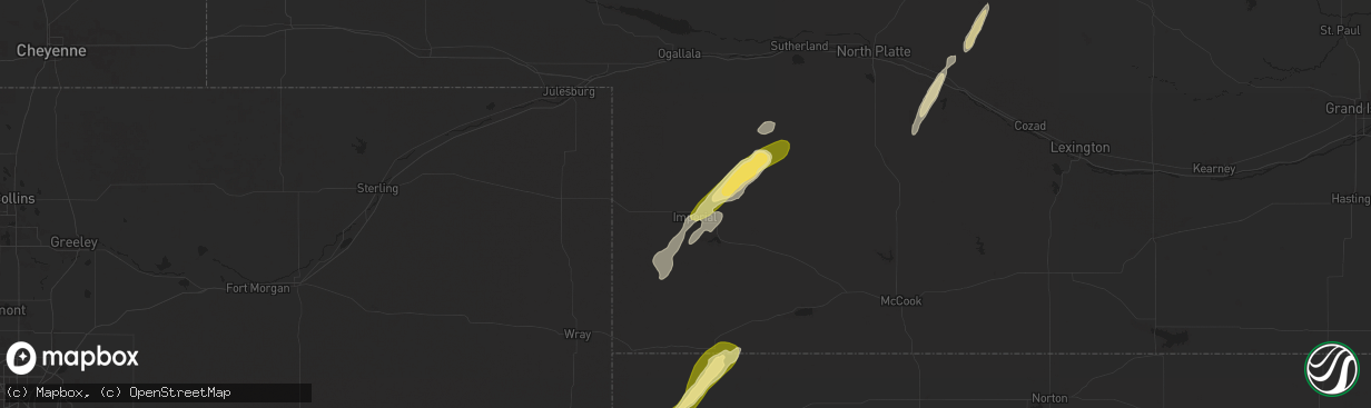 Hail map in Imperial, NE on October 16, 2025