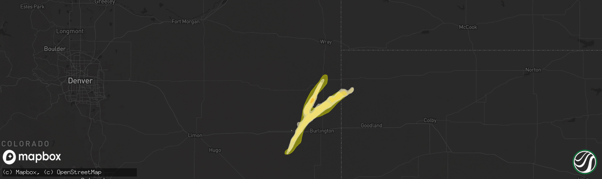 Hail map in Kirk, CO on October 16, 2025
