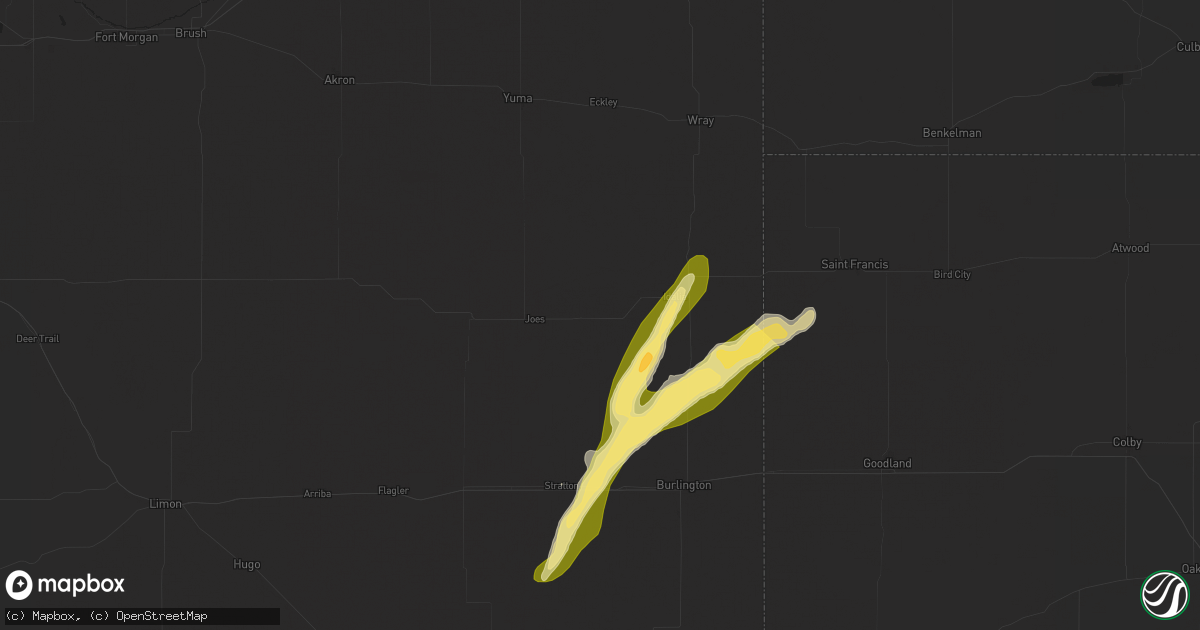 Hail map in Kirk, CO on October 16, 2025