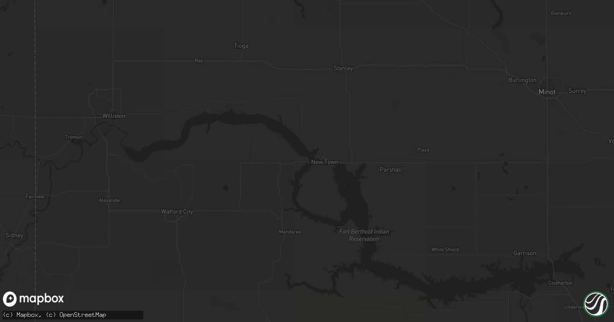 Hail map in New Town, ND on October 16, 2025