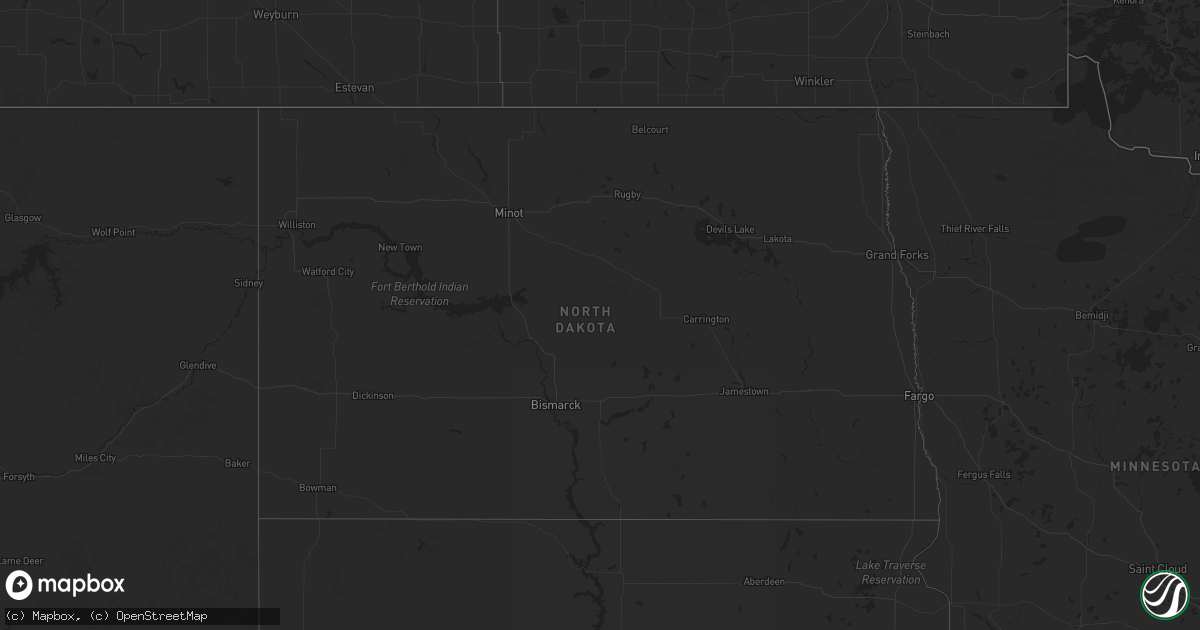 Hail map in North Dakota on October 16, 2025