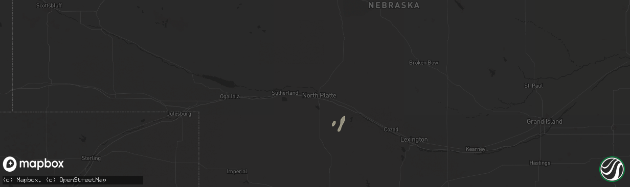 Hail map in North Platte, NE on October 16, 2025