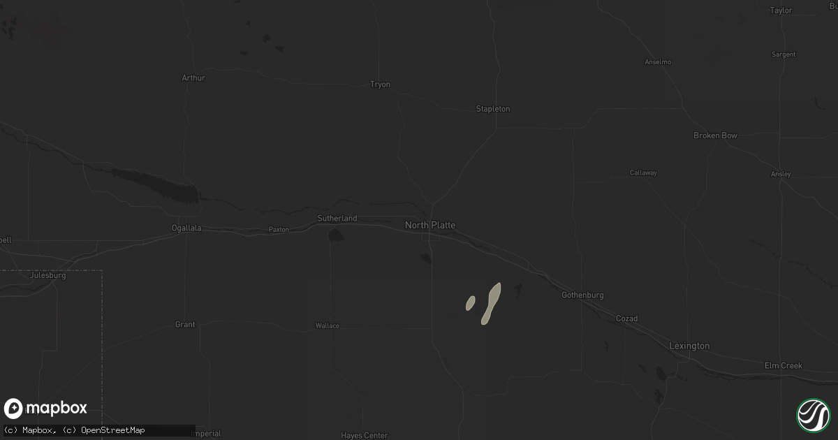 Hail map in North Platte, NE on October 16, 2025