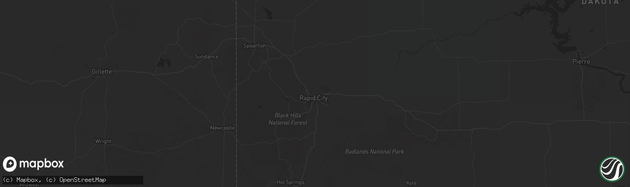 Hail map in Rapid City, SD on October 16, 2025