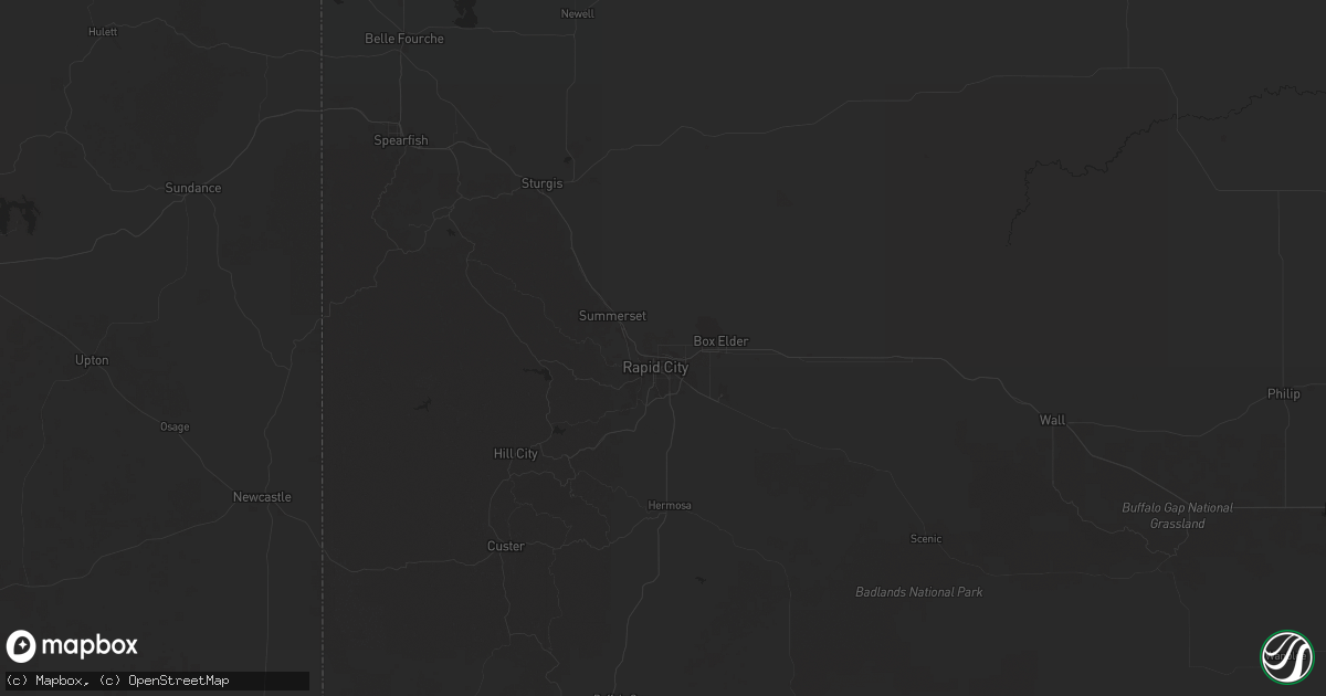Hail map in Rapid City, SD on October 16, 2025