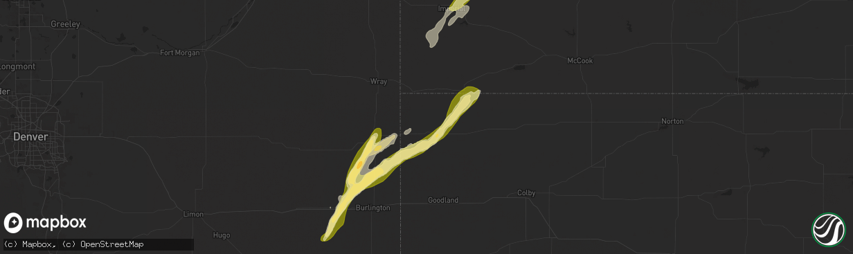 Hail map in Saint Francis, KS on October 16, 2025