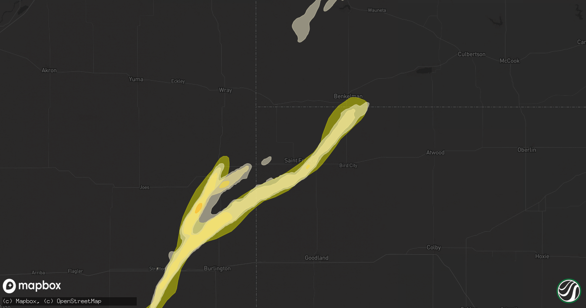 Hail map in Saint Francis, KS on October 16, 2025