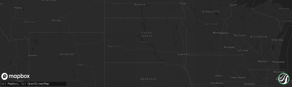 Hail map in South Dakota on October 16, 2025