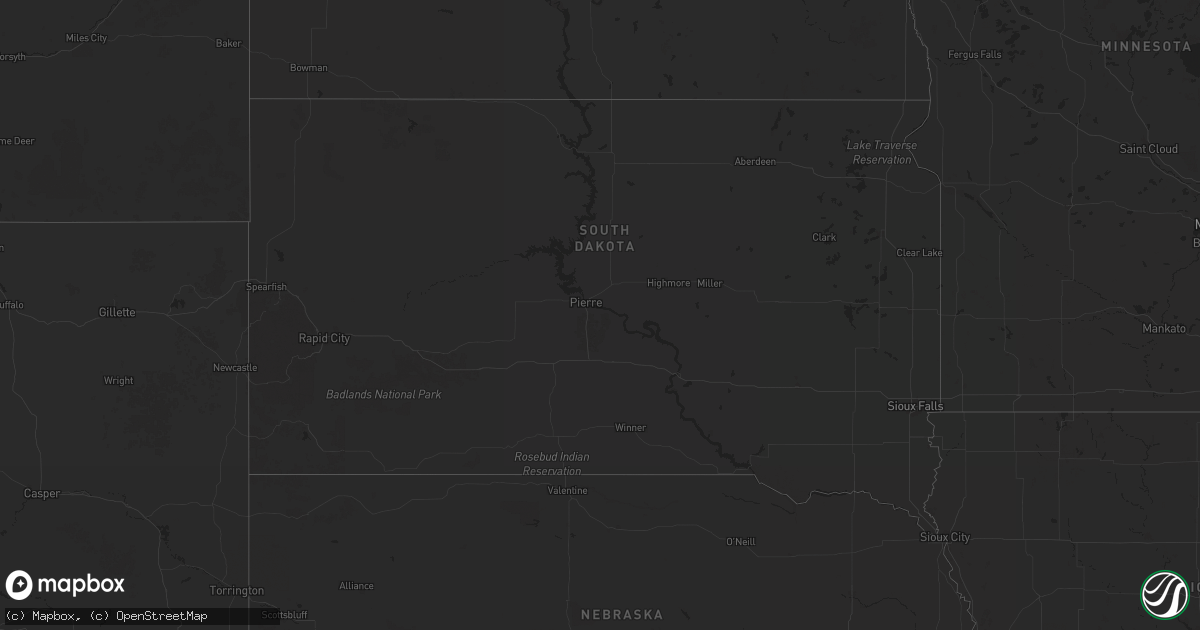 Hail map in South Dakota on October 16, 2025