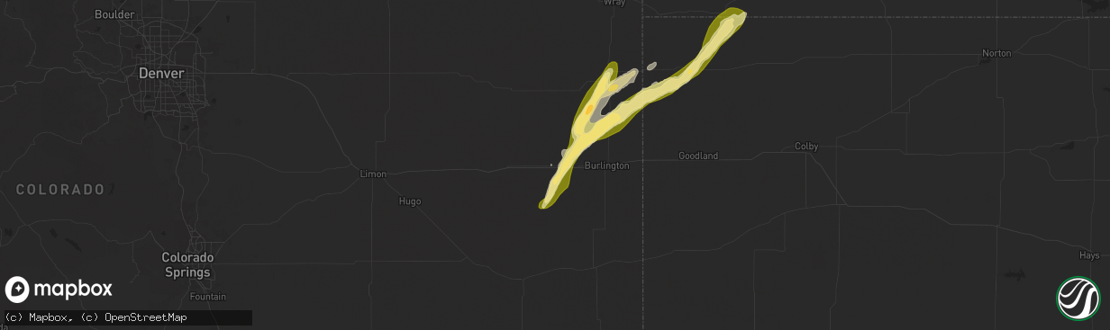 Hail map in Stratton, CO on October 16, 2025