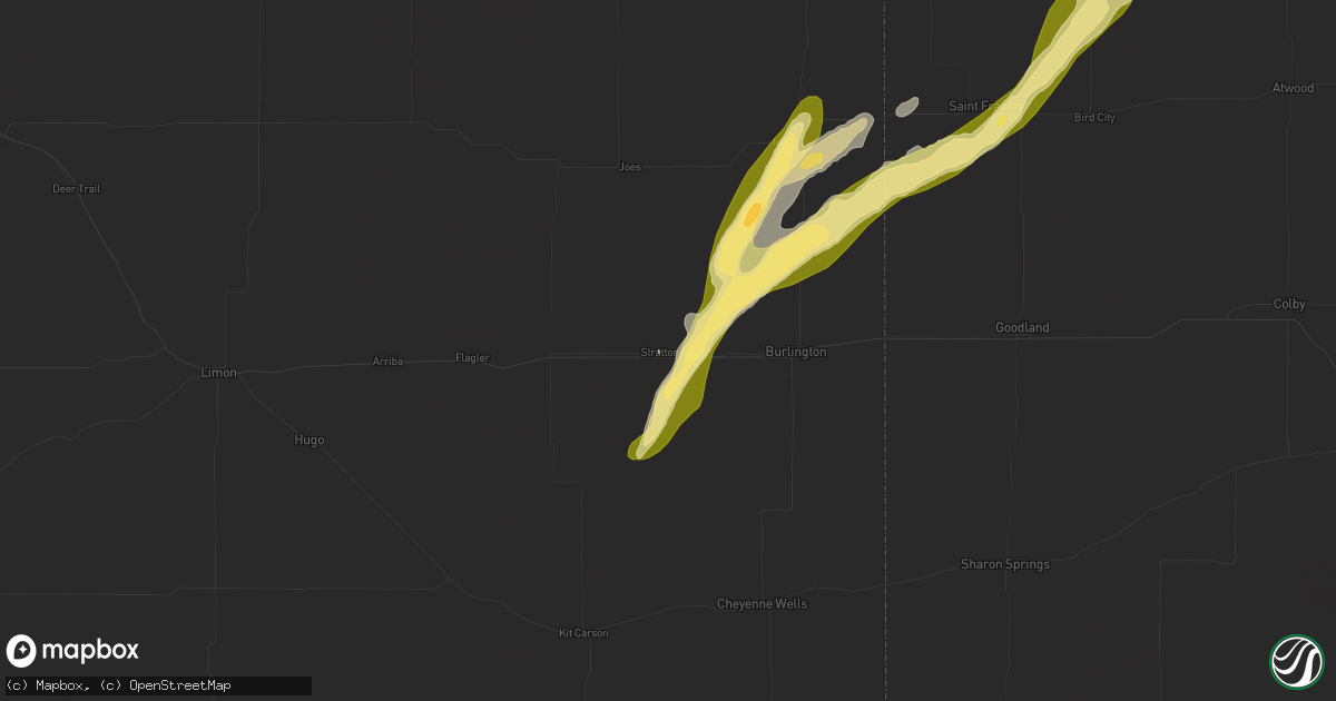 Hail map in Stratton, CO on October 16, 2025