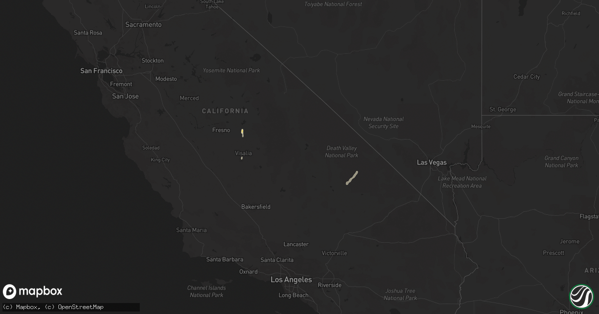 Hail map in California on October 17, 2015