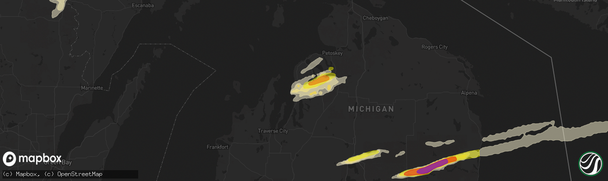 Hail map in Central Lake, MI on October 17, 2016