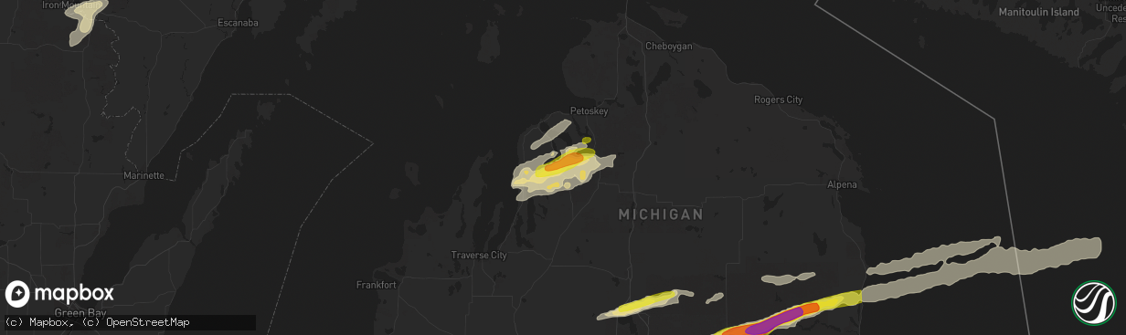 Hail map in East Jordan, MI on October 17, 2016