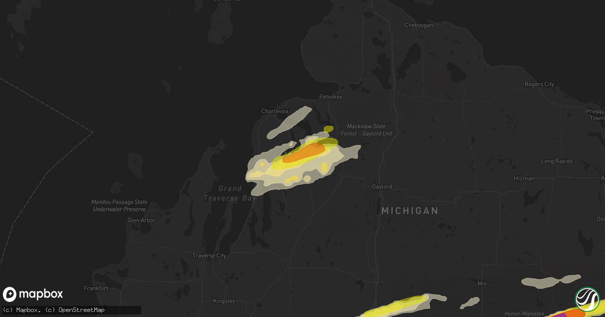 Hail map in East Jordan, MI on October 17, 2016