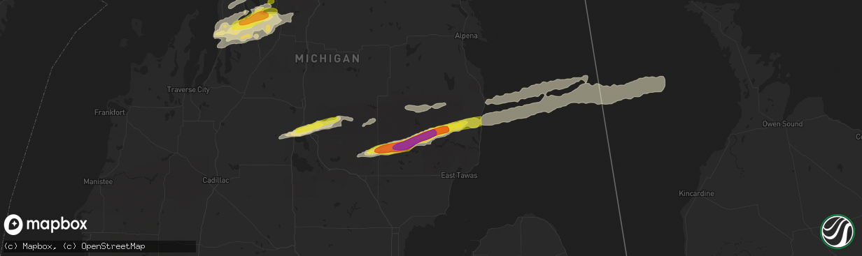 Hail map in Glennie, MI on October 17, 2016