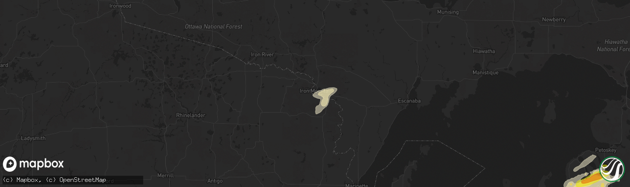 Hail map in Kingsford, MI on October 17, 2016