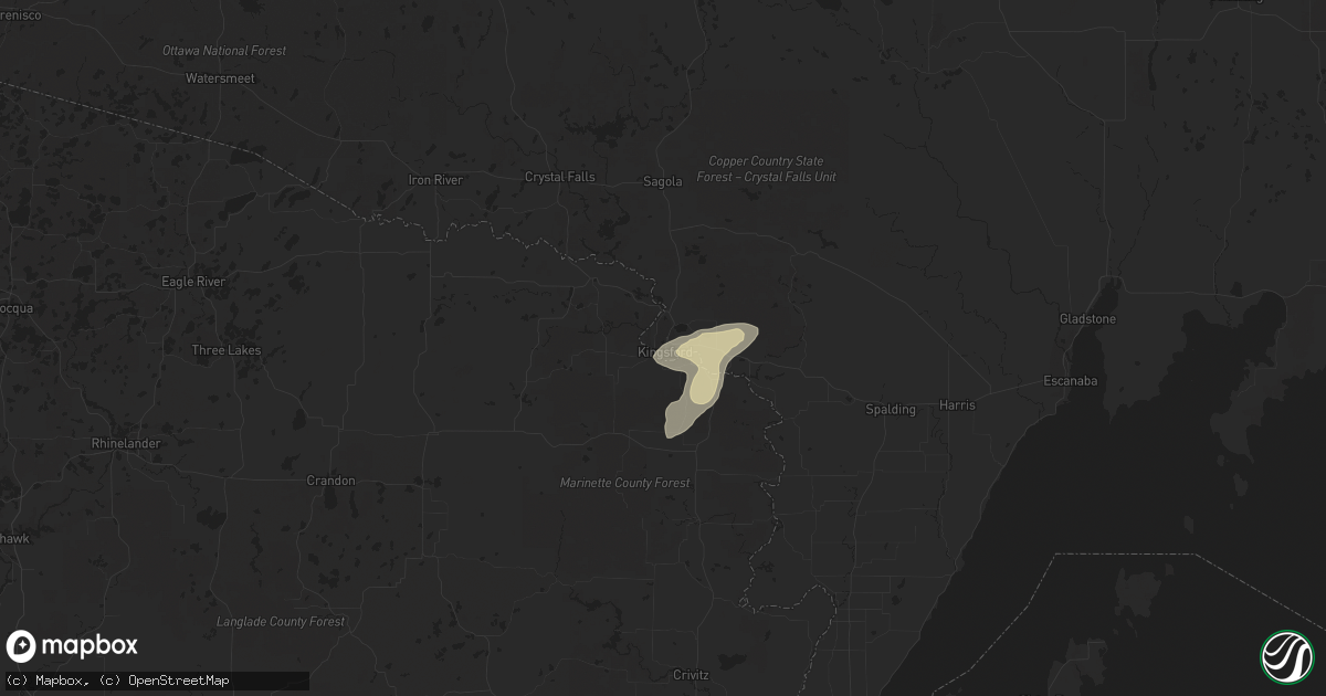 Hail map in Kingsford, MI on October 17, 2016